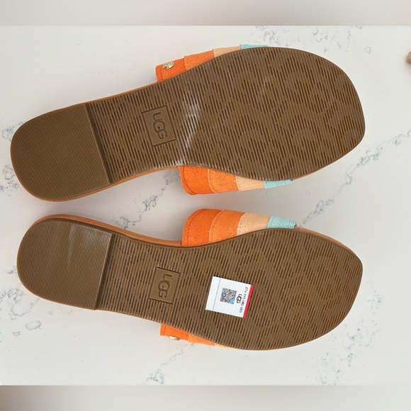 UGG Ximena slides sandals size 8 suede multi stripes in mandarin and sky - Picture 6 of 6